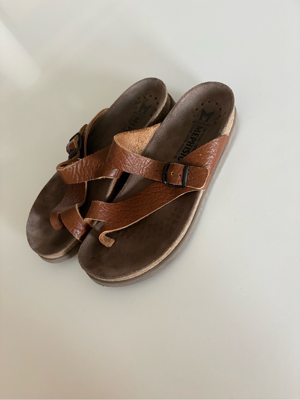 Mephisto Brown Genuine Leather Slide Sandals